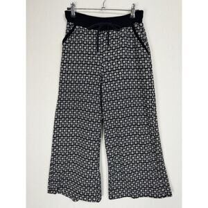 Max Studio Wide Leg Crop Pull On Pants Black White Geometric Drawstring XS
